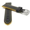 22mm Smartwatch Band Strap fits Motorola 360 (46mm Case), S3 Classic & Many More, Leather, Racer, Black with Yellow Stitching view 2