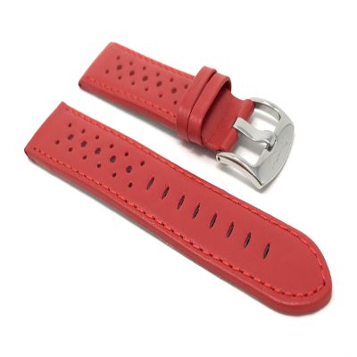 20mm Red Smartwatch Band Strap fits Motorola 360 (42mm Case) & Many More, Leather, Vented Racer, Stainless Steel Buckle