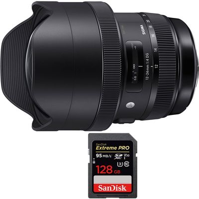 Sigma 12-24mm F4.0 DG HSM Art Full Frame Sensor Lens for Canon (205954) with Sandisk Extreme PRO SDXC 128GB UHS-1 Memory Card
