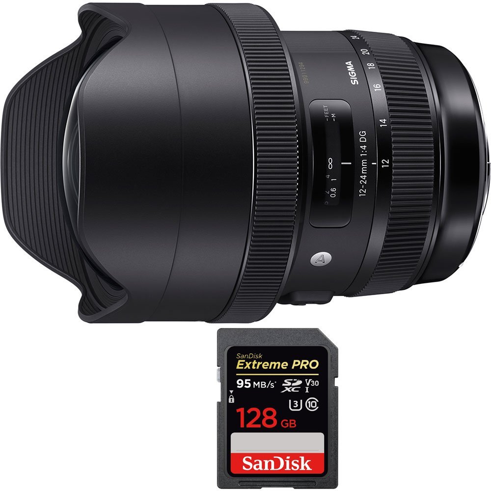 Sigma 12-24mm F4.0 DG HSM Art Full Frame Sensor Lens for Canon (205954) with Sandisk Extreme PRO SDXC 128GB UHS-1 Memory Card