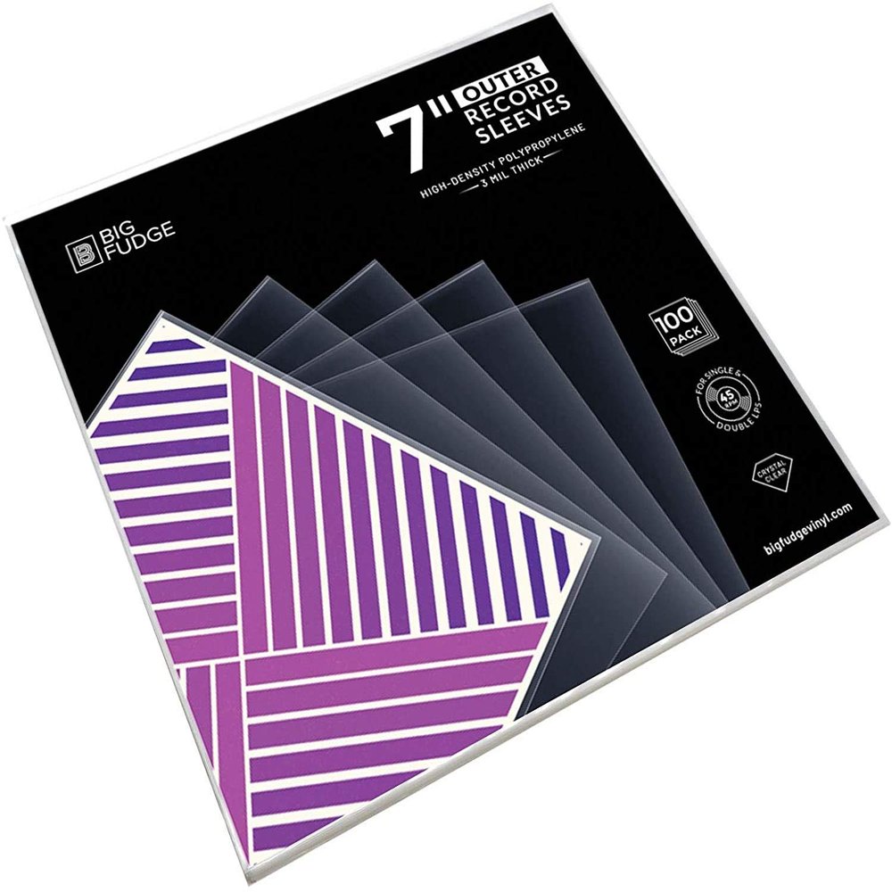 Big Fudge 7" Vinyl Record Sleeves - Outer Sleeves 100 Pack - Crystal Clear High-Density Polypropylene Vinyl Covers - Vinyl Accessories Protect LP Albums from Dust, Dirt & Scratches