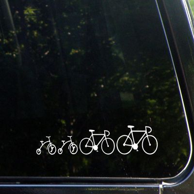 Bike Family of Four (4) - 8-3/4" x 1-1/2" - Vinyl Die Cut Decal/Bumper Sticker for Windows, Cars, Trucks, Laptops, Etc.