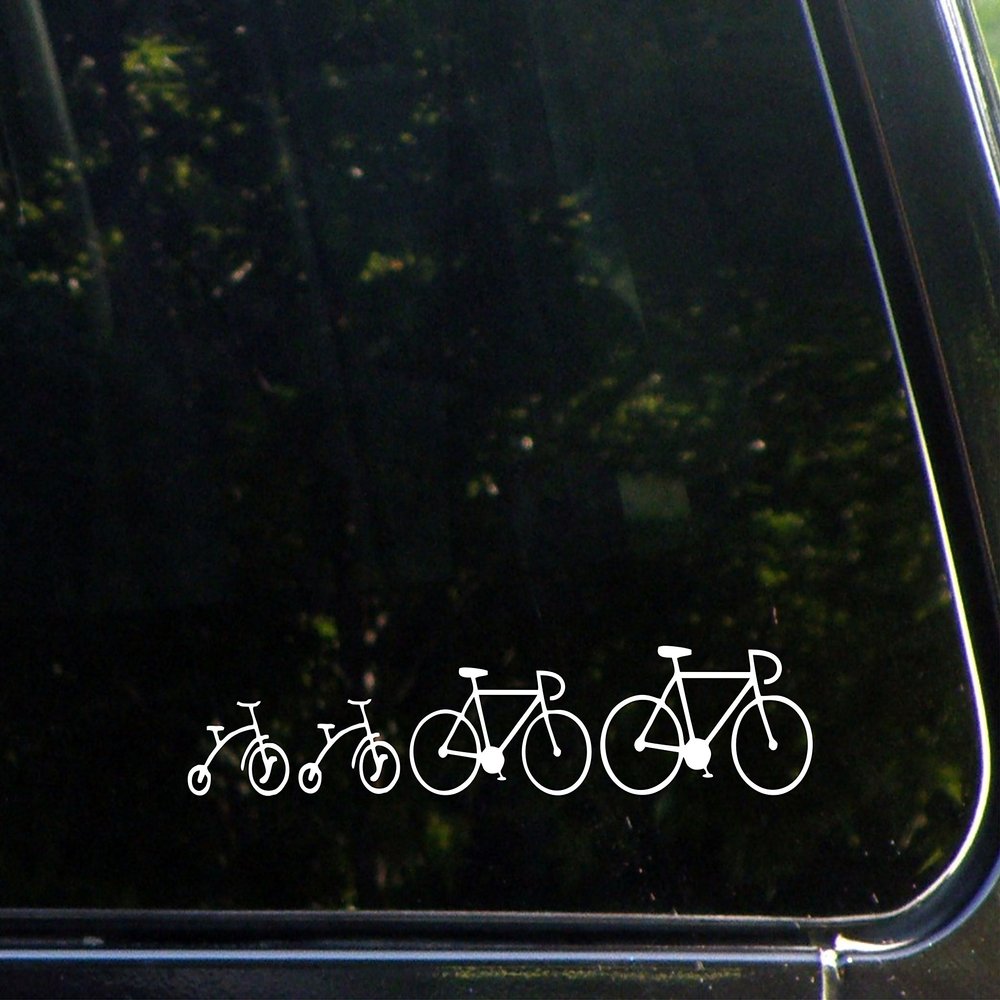 Bike Family of Four (4) - 8-3/4" x 1-1/2" - Vinyl Die Cut Decal/Bumper Sticker for Windows, Cars, Trucks, Laptops, Etc.
