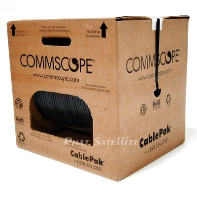 1000ft BLACK MADE IN USA COMMSCOPE F677TSVV TRI-SHIELD RG6 COAXIAL 18AWG 75 OHM SOLID CENTER CONDUCTOR FLAME RETARDANT PVC UL ETL CM CATV RATED INDOOR AUDIO/VIDEO TELECOMMUNICATION BULK COAX CABLE