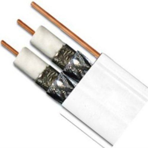 12 REELS OF 500ft WHITE RG6 PERFECT VISION CB3W06DSCR0-05 DUAL TWIN COAX 3GHz 18AWG 75 OHM SOLID COPPER CENTER CONDUCTOR WITH 17AWG GROUND MESSENGER WIRE UL ETL HD DIRECTV APPROVED BULK COAXIAL CABLE