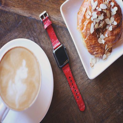 Single Tour Leather Apple Watch band, for 38mm 42mm iwatch band, boho Bohemian, burgundy roses floral Custom made to Order
