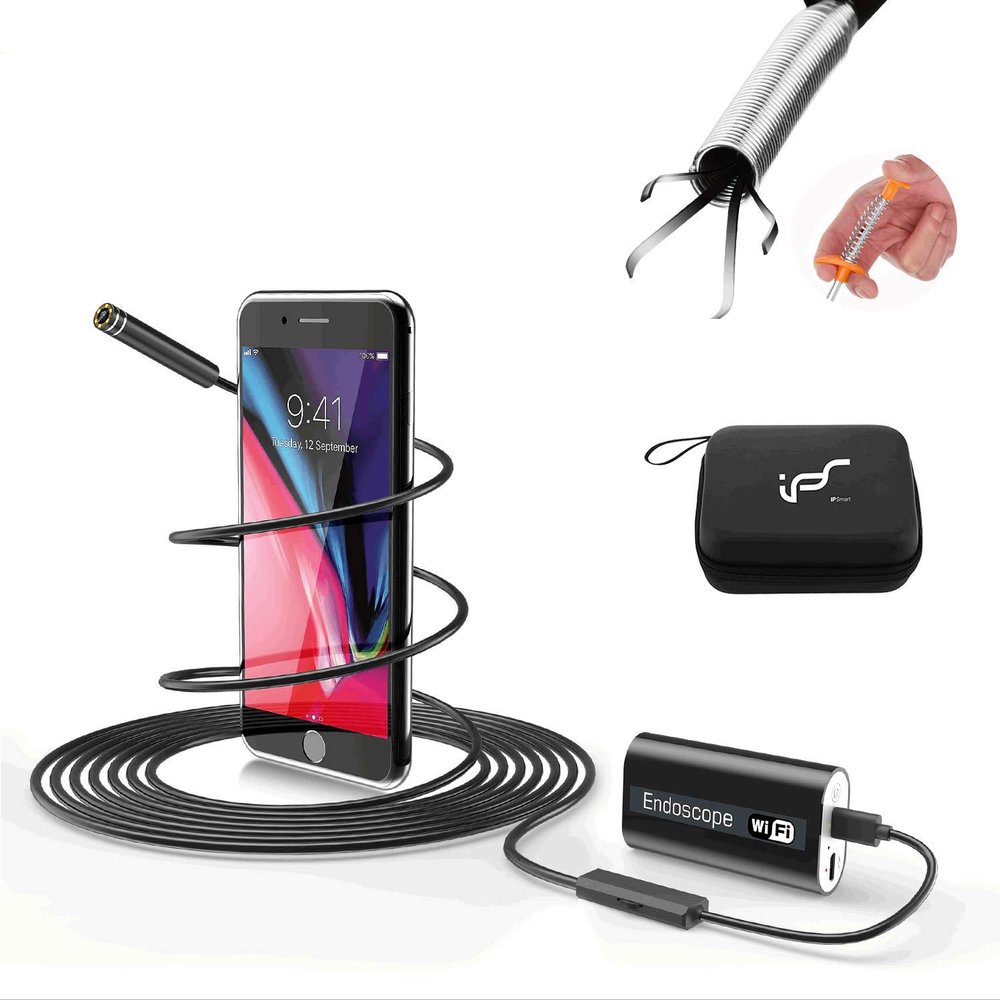 Snake Camera, Inspection Camera, Endoscope, USB Borescope, Micro scope, End Scopes faiba-suko-pukamera, WiFi Wireless Industrial 24 " Pick Up Tool 4 Piece Nail HD 720P Million Pixels 5 m Android & IOS Supported Halogen Adjustable