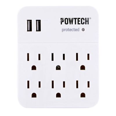2 USB + 6 Outlet Wall Adapter Surge Protector Tap Child Proof Dual Port ETL