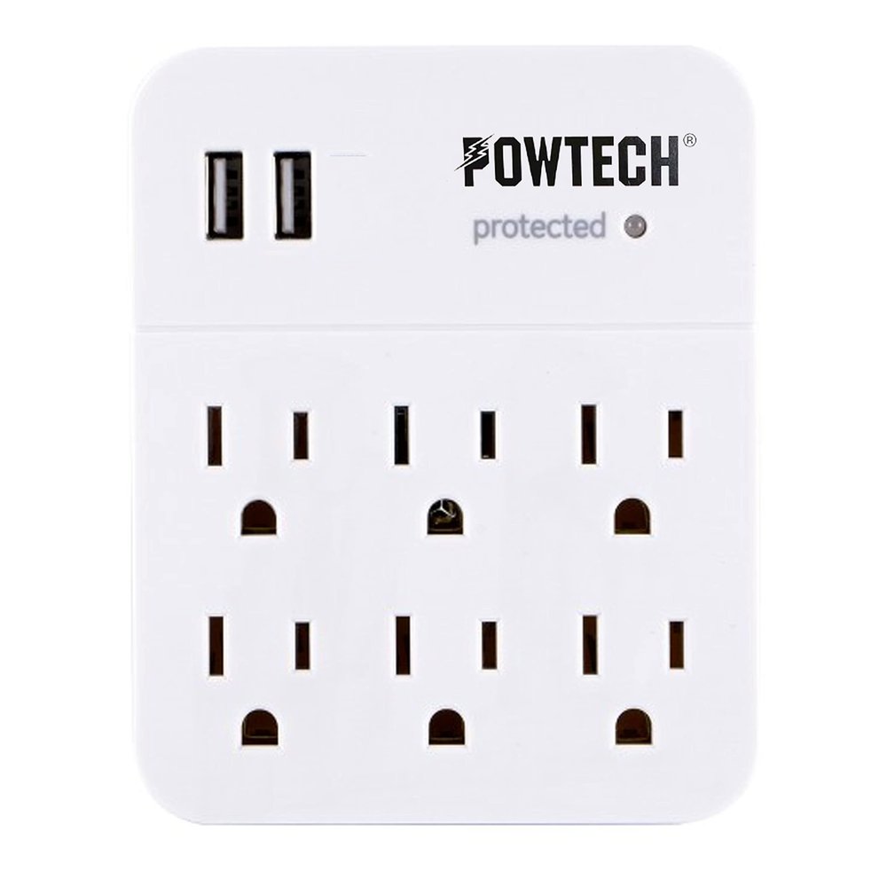 2 USB + 6 Outlet Wall Adapter Surge Protector Tap Child Proof Dual Port ETL