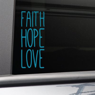Nashville Decals Faith Hope Love Vinyl Decal Laptop Car Truck Bumper Window Sticker, 6.5" x 3.25", Teal