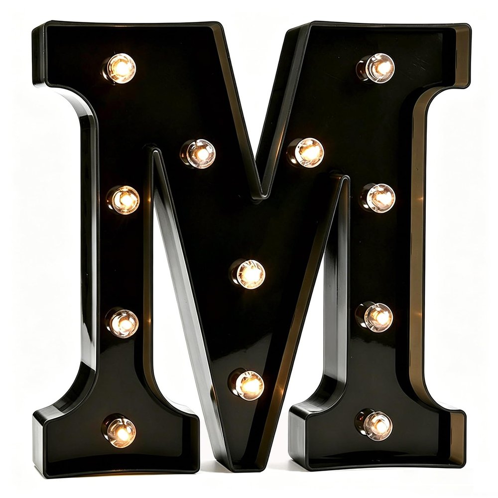 Pooqla Black Light Up Letter M, Marquee Letters Black Room Decor