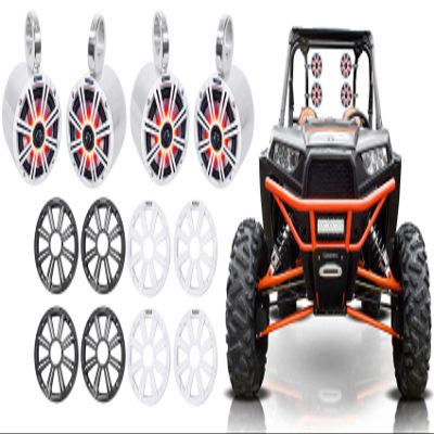 KICKER (2) 45KM654L 6.5" 390w Marine LED Speakers w/Charcoal with White Grilles KM65 Bundle with 2 Rockville 6.5" Polished Silver Aluminum Wakeboard Tower Speaker Enclosures