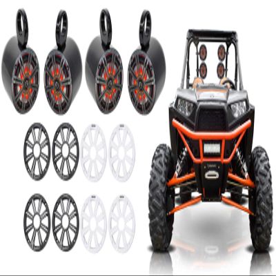 KICKER (2) 45KM654L 6.5" 390w Marine LED Speakers w/Charcoal with White Grilles KM65 Bundle with 2 Rockville MAC65B 6.5" Black Aluminum Wakeboard Tower Speaker Pod Enclosures