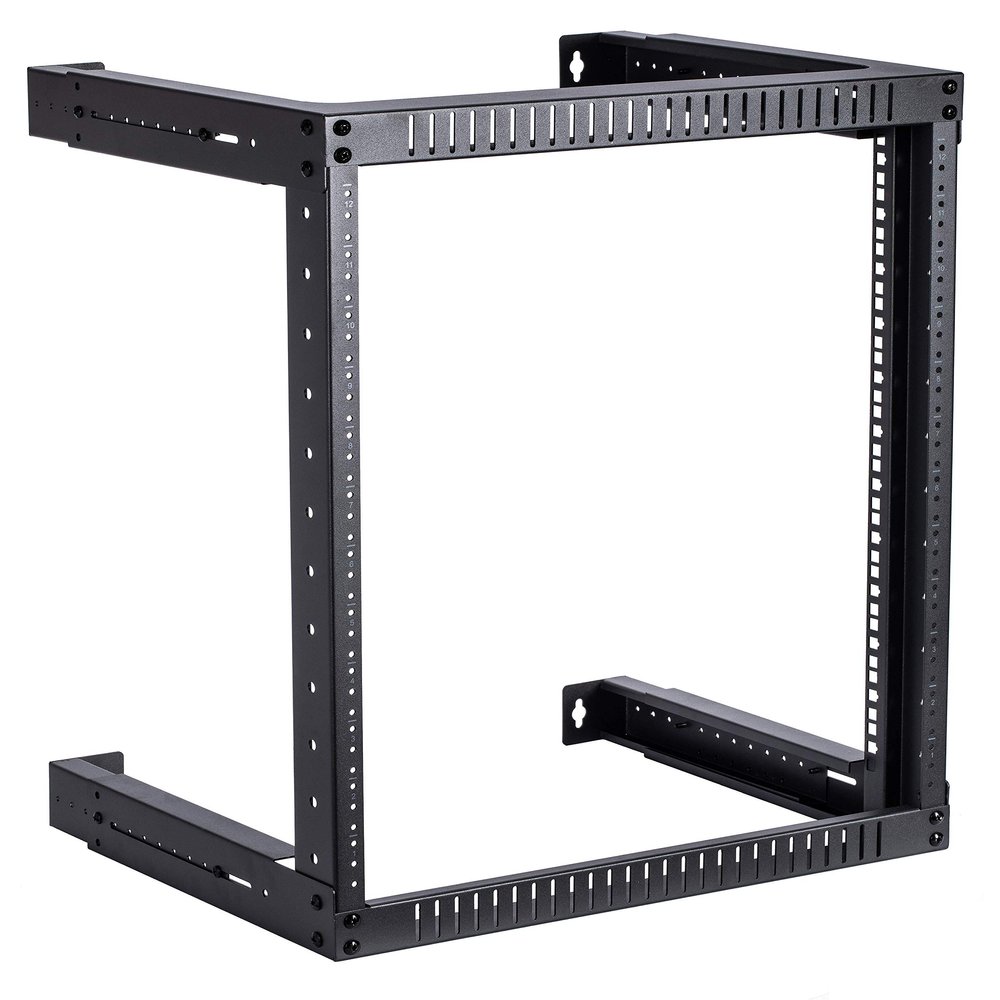 Kenuco 12U Adjustable Depth Wall Mount Open Frame Steel Network Equipment Rack 17.75 Inch Deep