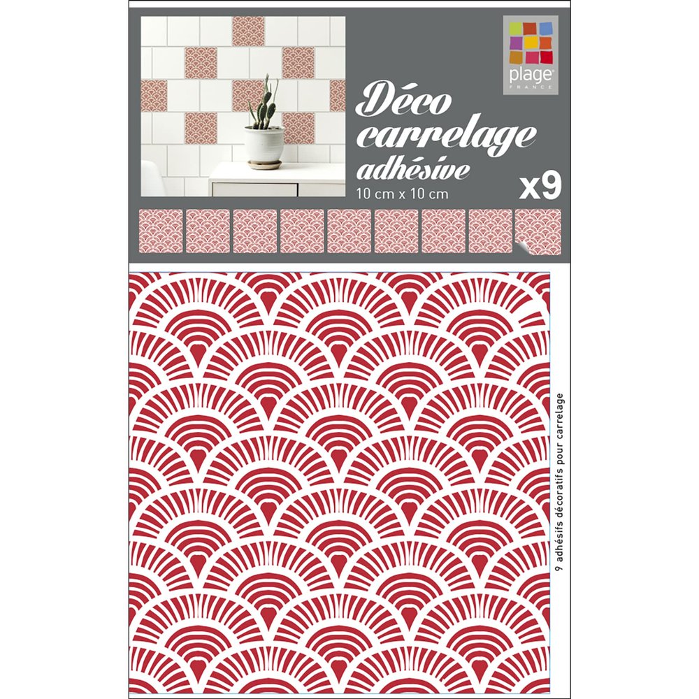 Plage Tile Sticker Miyoshi Pink, Vinyl, Red, 10 x 100 x 10 cm