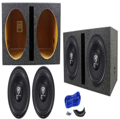 Rockville W12K6D2 V2 K6 Series Bundle: (2) 12" 2400W Peak/600W RMS Dual 2-Ohm Car Subwoofers, RDV12 Dual 12" Vented Subwoofer Enclosure, 20 ft 14 AWG Speaker Wire, 4-Items