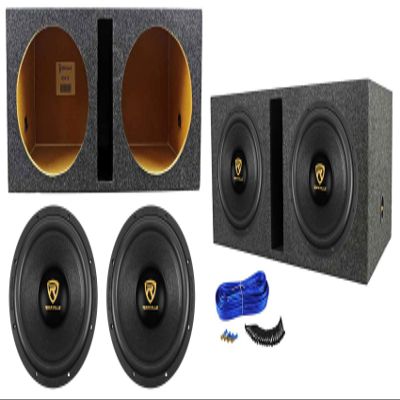 Rockville W12K9D4 K9 Series Bundle: (2) 12" 4000W Peak/1000W RMS Dual 4-Ohm Car Subwoofers, RDV12 Dual 12" Vented Subwoofer Enclosure, 5-Items