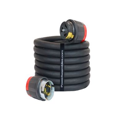 Power Assemblies Spider Box Twist-Lock Generator Power Extension Cord, 50 Amp, 125/250V, SOOW Cable Type, Gauge 6/4, Professional-Grade California Standard Locking Extensions, 50' Long, Black