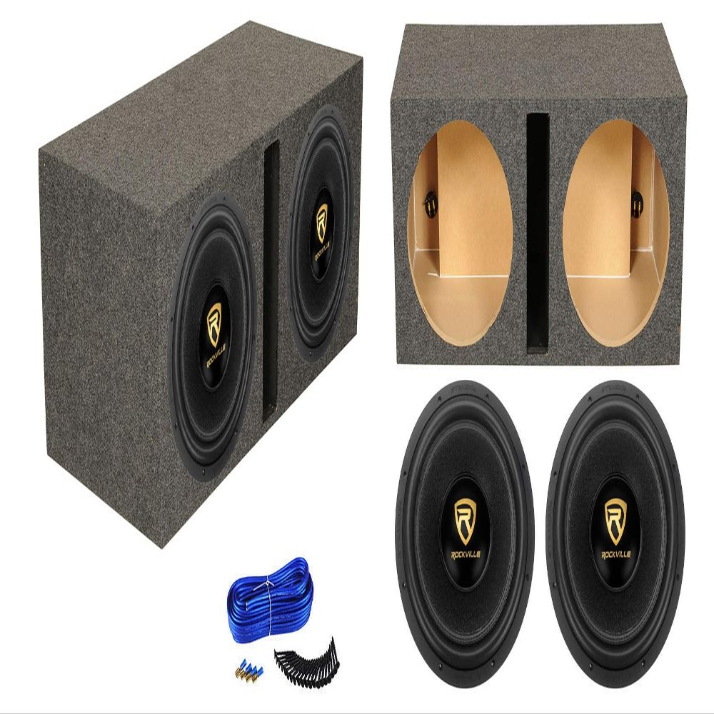 (2) Rockville W15K9D2 15" 10,000w Car Audio Subwoofers+Vented Sub Box Enclosure