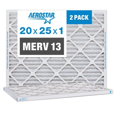 20x25x1 AC and Furnace Air Filter by Aerostar - MERV 13, Box of 2