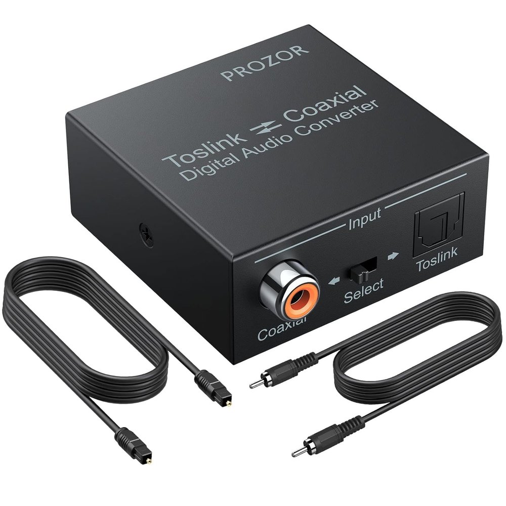 PROZOR 192K Bi-directional Coaxial Optical Converter, Optical SPDIF Toslink to Coaxial, or Coaxial to Optical SPDIF Toslink, Support DTS/Dolby-AC3, Bi-derectional Digital Splitter with Optical Cable