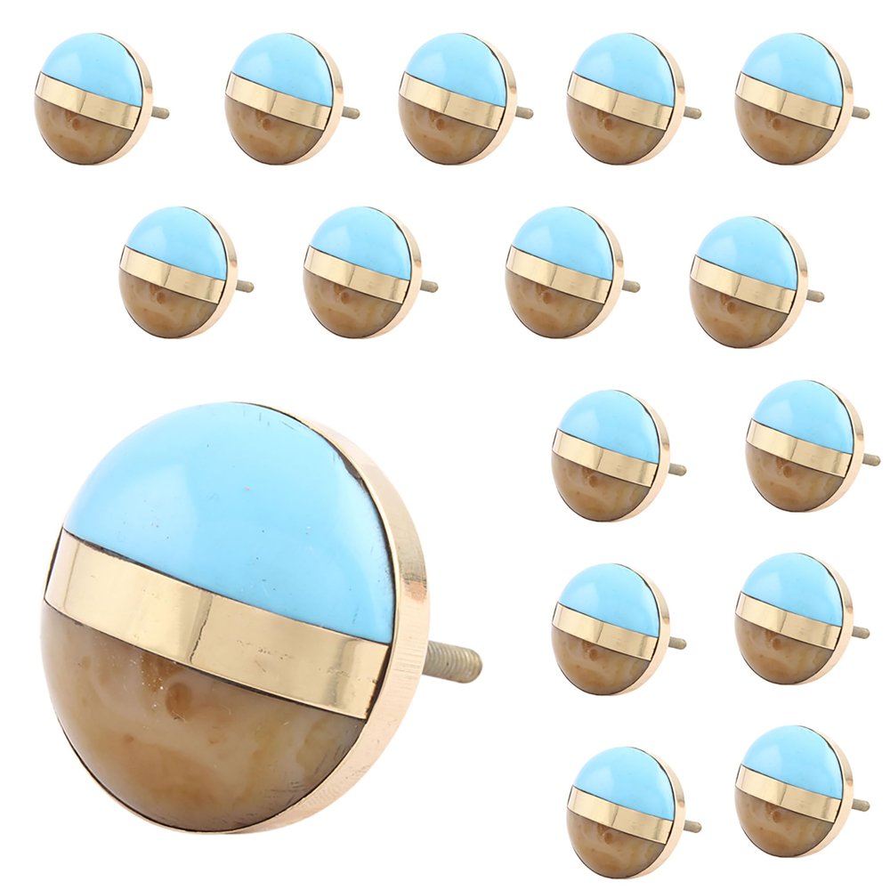 Indian Shelf 16 Piece Turquoise Circle Resin Elegant Dresser Handles Drawer Knobs Cabinet Pulls Designer Style