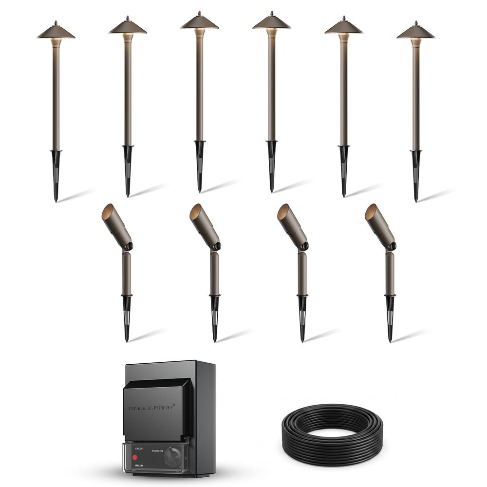 GOODSMANN 10 Pack Low Voltage Landscape Lighting Kit with 150W Transformer