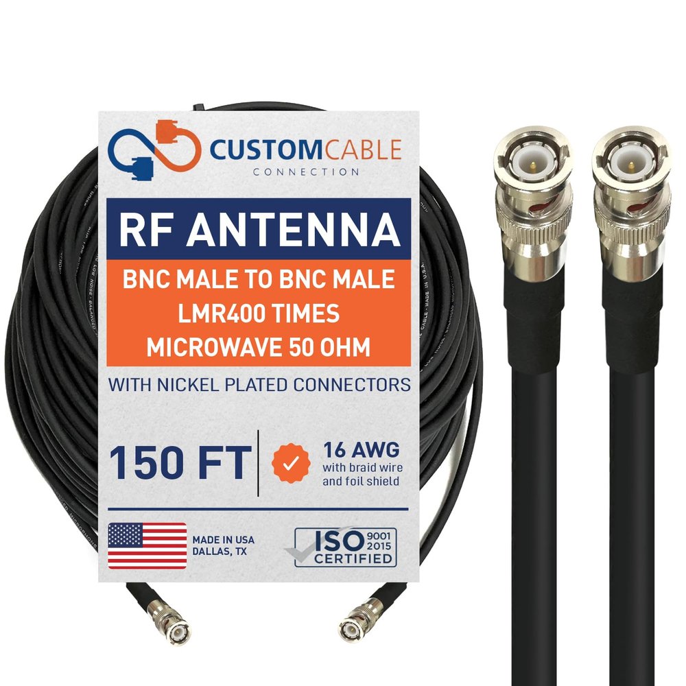 Custom Cable Connection 150 Foot BNC Male to BNC Male LMR400 Times Microwave 50 Ohm Coax Low Loss Antenna Cable for Ham Radio, WLAN, CB Radio and WiFi Antenna Feeders