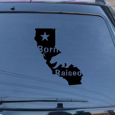 Born and Raised Map California Cali Flag Star Bear Decal Sticker Car Vinyl Pick Size Color die Cut (Black, 12'' (30.5cm))