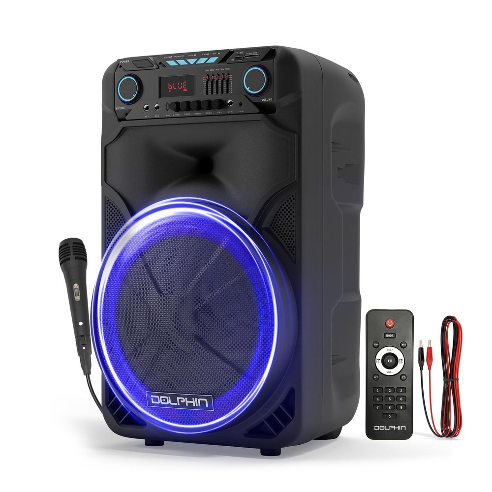 Dolphin BoxParty 1500: High Power 15" Woofer w/Loud & DEEP BASS | Portable Party Bluetooth Speaker with Sound Activated Lights