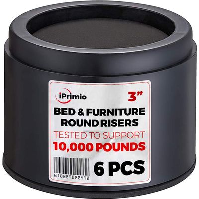 iPrimio Bed Risers - 3 Inch, Heavy Duty, 6 Pack, 10000lbs - Safe, Sturdy Furniture Risers for College Dorm Rooms, Couches, Tables, Desk Risers