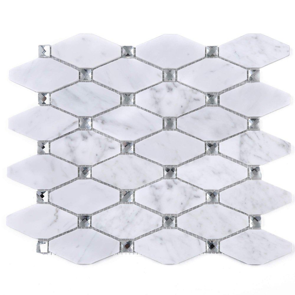 TWHCAG-07 White Carrara with Diamond Stone Mosaic Tile Kitchen and Bath Backsplash Tile