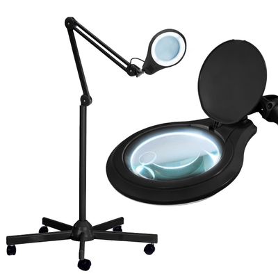 Neatfi LED Magnifying Floor Lamp 1,200 Lumens 5 Bifocal Glass Lens, Dual Magnification 2.25X + 6X, Dimmable Task Light | Adjustable Arm, Rolling Base | Reading, Crafting & Sewing (Black, 5 Inches)