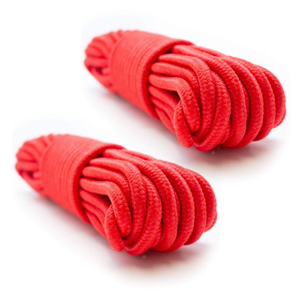 Emergency Zone 9mm Nylon Braided, 50 Foot, Multi-Purpose Camping Rope | Red (2 Pack)