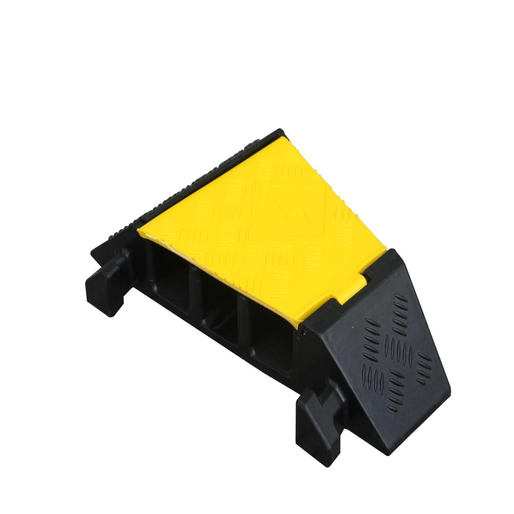Kable Kontrol Atlas Heavy Duty Cable Protector - 22.5 Degree Left Turn - 3 Channel - CP9986 Compatible - Black & Yellow - Speed Bump and Wire Protector Turn for Indoor & Outdoor Use