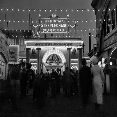 1930s-1940s Night Lights Amusement Park Brooklyn Ny Entrance Steeplechase Park Funny Place Coney Island New York Usa