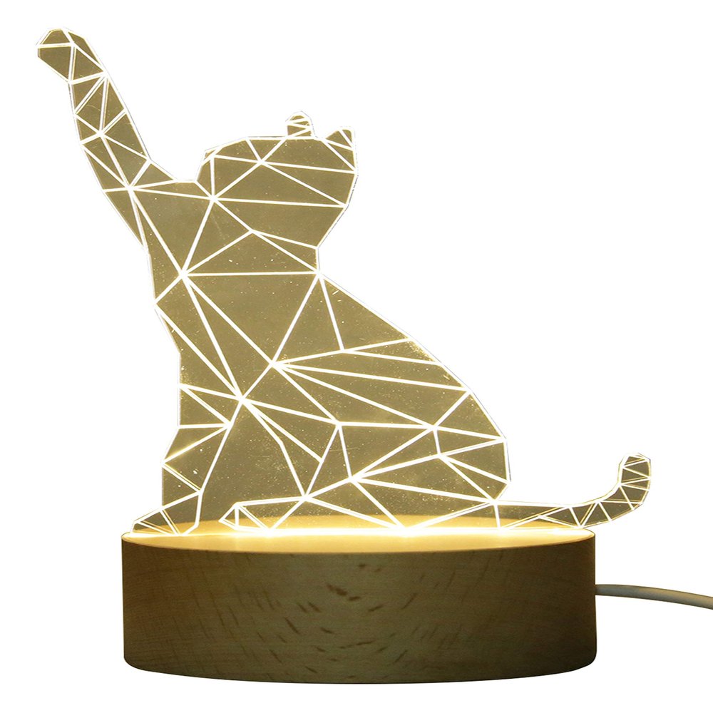 Innerest 3D Night Lamp Illusion Kids Night Light Bedside Nursery Room Dcor Light Table Lamp (Cat_01)