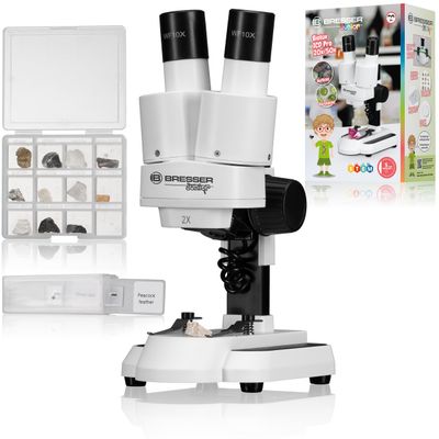 Bresser Junior Stereo 3D Microscope ICD-Pro with 20x and 50x Magnification for Children and Adults for Observing Stones, Coins, Insects and Much More 20x / 50x