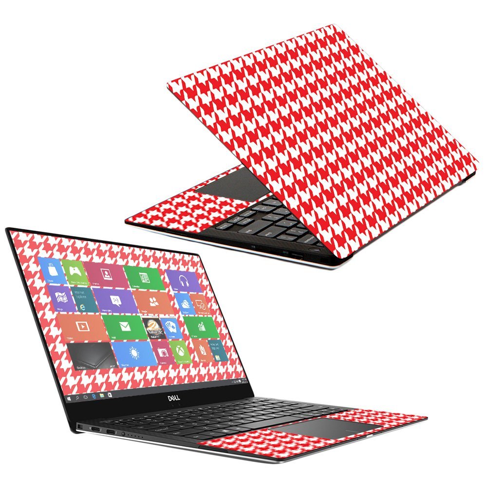 MightySkins Skin Compatible with Dell XPS 13" 9370 (2018) - Red Houndstooth | Protective, Durable, and Unique Vinyl Decal wrap Cover | Easy to Apply, Remove, and Change Styles | Made in The USA