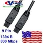 1394b 800 Mbps, Hi-Speed Cable (9 P - 9 P) 13 Ft - 3 PCS/Pack