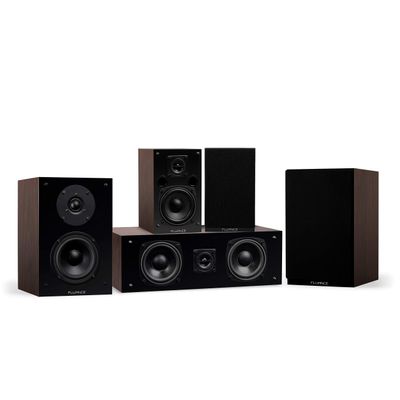 Fluance Elite High Definition Compact Surround Sound Home Theater 5.0 Channel Speaker System Including 2-Way Bookshelf, Center Channel and Rear Surround Speakers - Walnut (SX50WC)