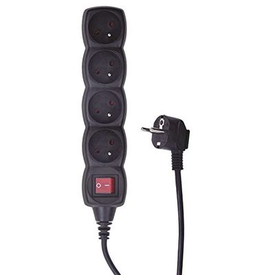 Extension Cable Strip Extension 5 m 4 x Sockets Switch Conductor 1.5 mm2 Black