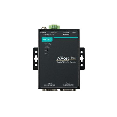 MOXA NPort 5250A-T 2 Port Device Server, 10/100M Ethernet, RS-232/422/485, DB9 Male, 15KV ESD, 0.5KV Serial Surge, 12~48VDC, -40~75C