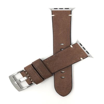Bandini Replacement Watch Band for Apple Watch 42mm/44mm, Brown, Vintage, Leather, Minimal Stitch, Stainless Steel Buckle, Fits Series 6, 5, 4, 3, 2, 1