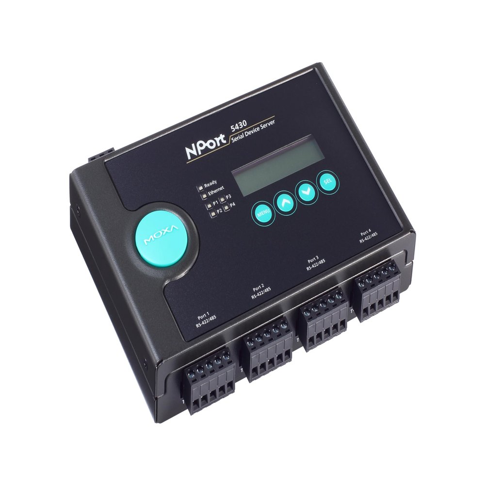 MOXA NPort 5430 4-Port Device Server Without Power Adapter, 10/100 Ethernet, RS-422/485, Terminal Block