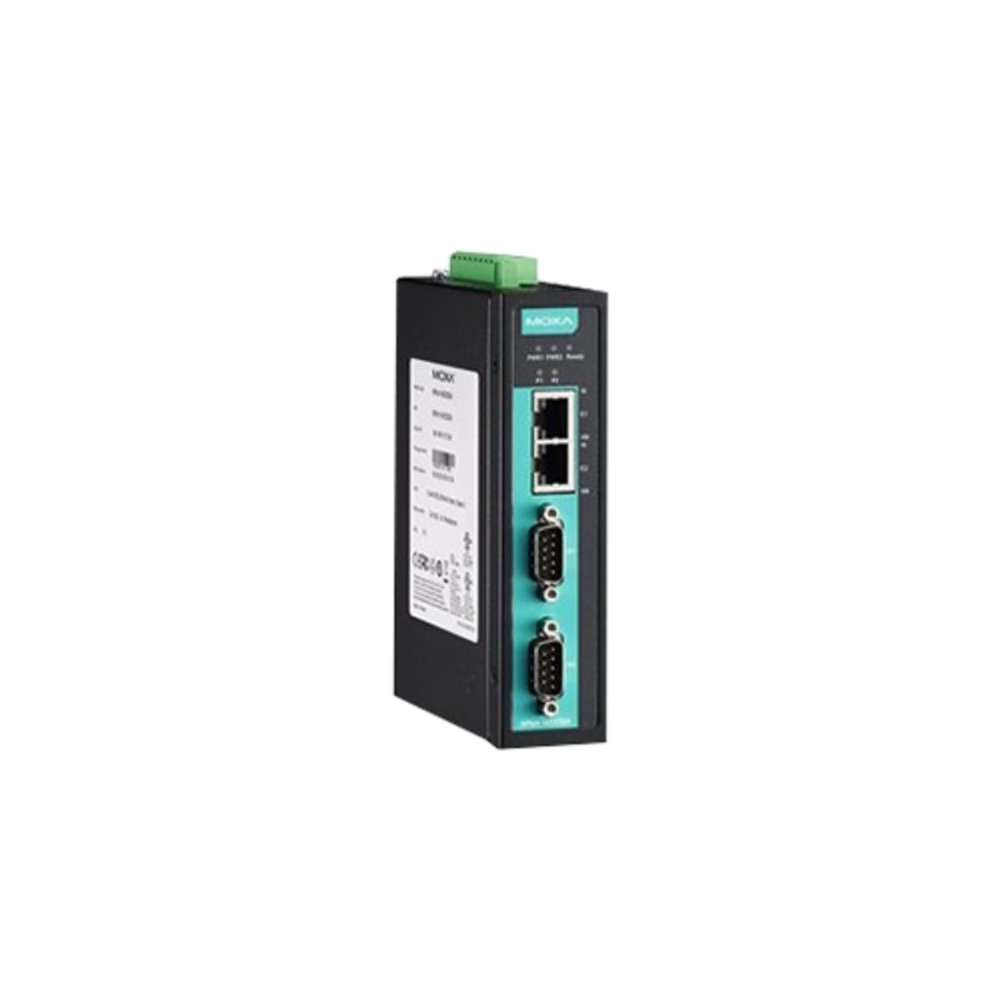MOXA NPort IA5250A-T 2-Port RS-232/422/485 Industrial Automation Device Server with Serial/LAN/Power Surge Protection, Two 10/100BaseT(X) Ports with Single IP, -40 to 75C Operating Temp.