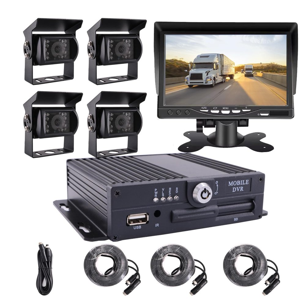 JOINLGO 4 Channel 256GB 1080P AHD HD Mobile Vehicle Car DVR Black Box Video Recorder Kit with 4pcs Waterproof Side Rear View Backup Night Vision Metal IR 2.0MP Car Camera 7" HD Car Monitor