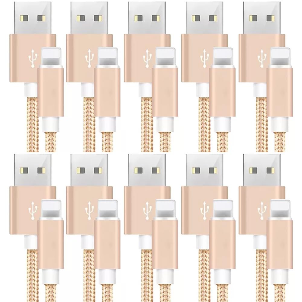 10pcs 2m Nylon Compatible with for Apple iPhone 5 6 7 8 Plus X XS 11 Max XR SE iPad Pro Mini Air iPod Data sync Charger Cable Cord