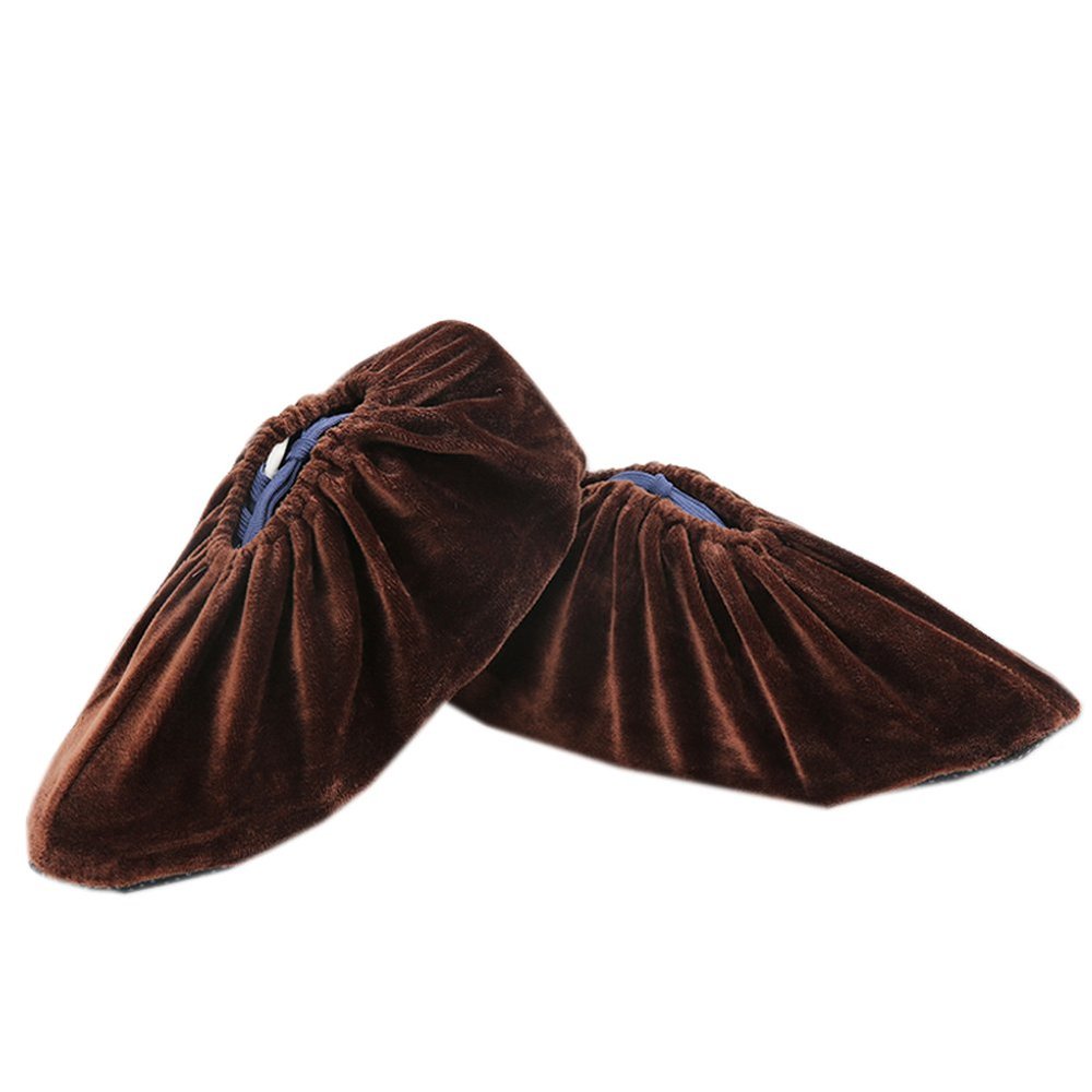 Rain coat Flannelette Shoes Cover Cloth Washable Adults Indoor Wear-Resisting Thickening Anti-skidding Shoe Covers 5 Pairs (Coffee)