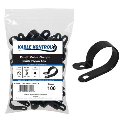 Kable Kontrol Nylon Cable Clamps  RType 1/2 Diameter  100 Pcs - Nylon 6-6 Screw Mount Wire Clamps Cord Clips Mounting Fastener Clip Cord Clamps for Industrial & Automotive Use  Black